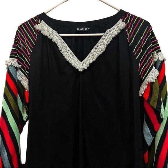 Anthropologie Chantik black long sleeve Chevron Embellished Dress size small - Picture 9 of 12